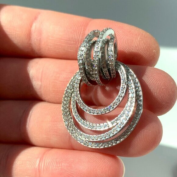 NEW~ Anthropologie Shashi Roux Silver & Cubic Zirconia Door Knocker Earrings - Picture 8 of 15